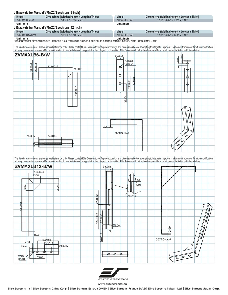 Entretoises murales - Équerres en L ZVMAXLB12-B