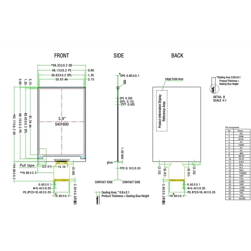 Module EPD SPI 6 couleurs d'écran e-paper 3.9 pouces (540 × 800 pixels)