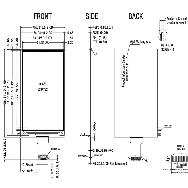 Module EPD SPI 6 couleurs de 3.68 pouces (528×792) pour étiquettes intelligentes