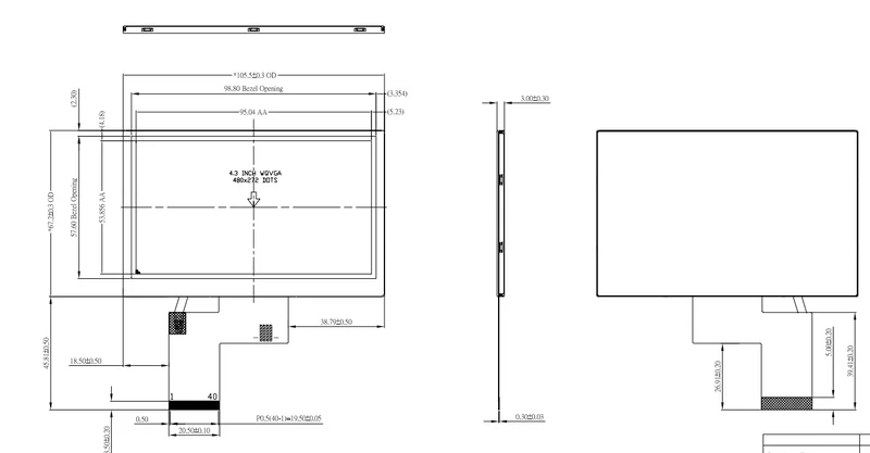 Écran TFT IPS HD 4.3 pouces 800 x 480 px sans tactile