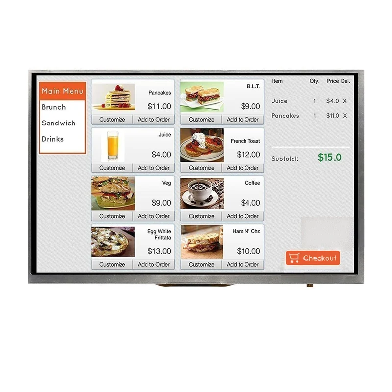 Écran TFT haute luminosité de 10.1 pouces (interface LVDS, résolution standard 1024 x 600 px, sans fonction tactile).