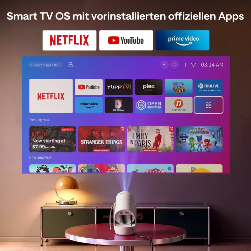 Aurzen EAZZE E1 Mini Beamer mit Netflix, Smart Heimkino Projektor