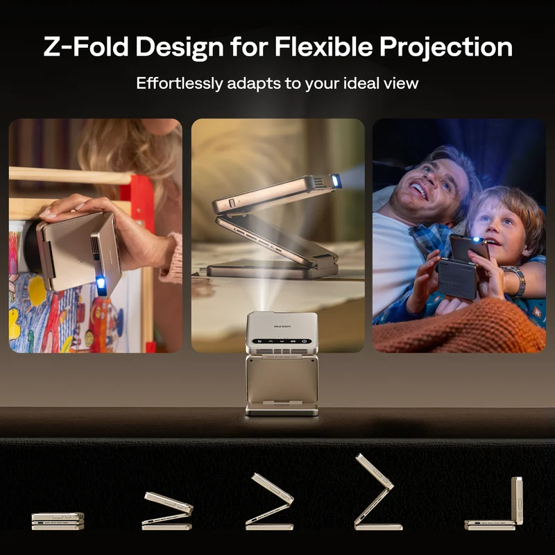 Aurzen ZIP Tri-Fold Portable Mini Projector - Titanium Gold