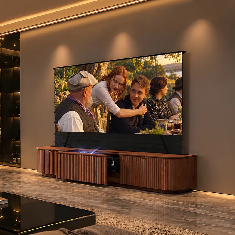 NothingProjector Milo Solid Wood Motorized Laser TV Cabinet for UST Projectors (Pre-Assembled)