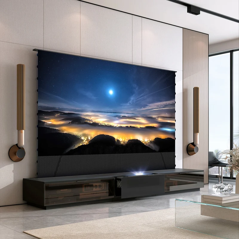 NothingProjector Berlin Motorized Laser TV Cabinet with Glass Doors for UST Projector (Pre-Assembled)