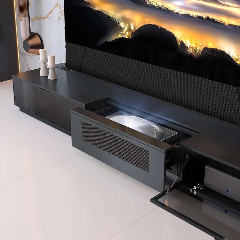 NothingProjector Berlin Motorized Laser TV Cabinet with Glass Doors for UST Projector (Pre-Assembled)