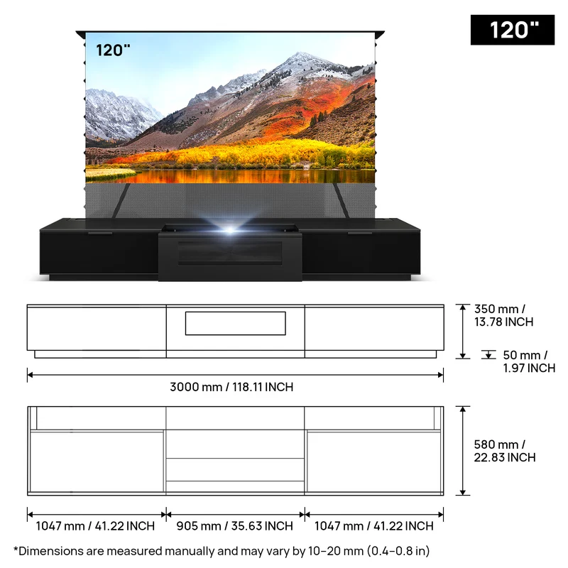 NothingProjector Berlin Motorized Laser TV Cabinet with Glass Doors for UST Projector (Pre-Assembled)