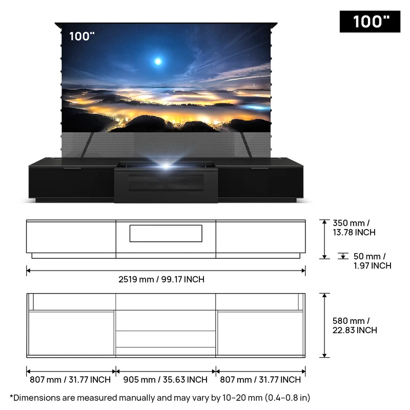 NothingProjector Berlin Motorized Laser TV Cabinet with Glass Doors for UST Projector (Pre-Assembled)