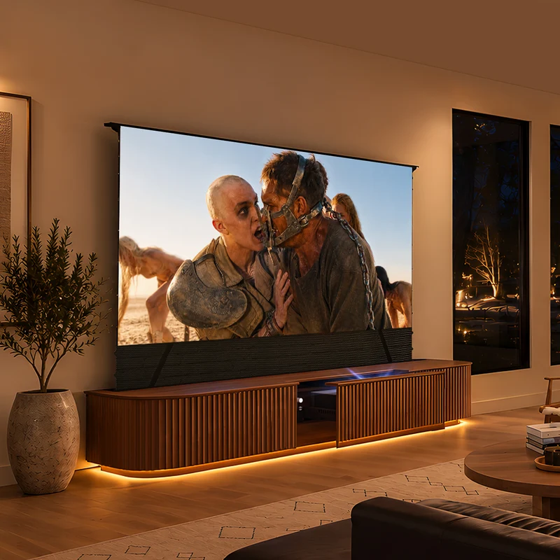 NothingProjector Milo Solid Wood Motorized Laser TV Cabinet for UST Projectors (Pre-Assembled)