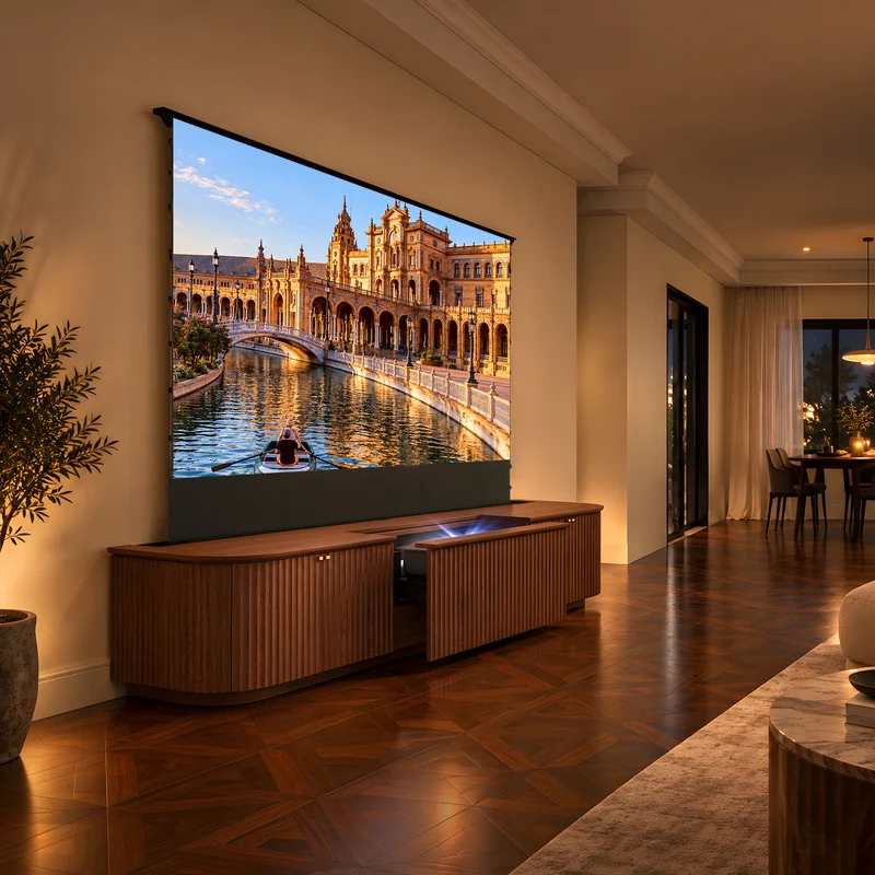 NothingProjector Milo Solid Wood Motorized Laser TV Cabinet for UST Projectors (Pre-Assembled)