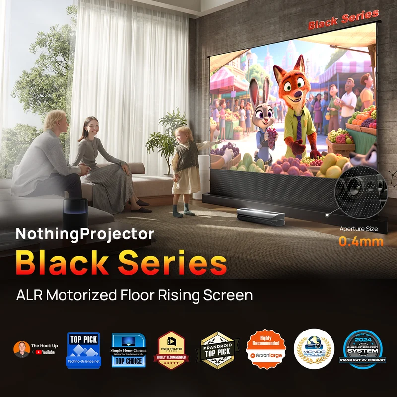 84''-130'' NothingProjector Black Series 95% ALR Motorized Floor Rising Screen For Ultra Short Throw Projector