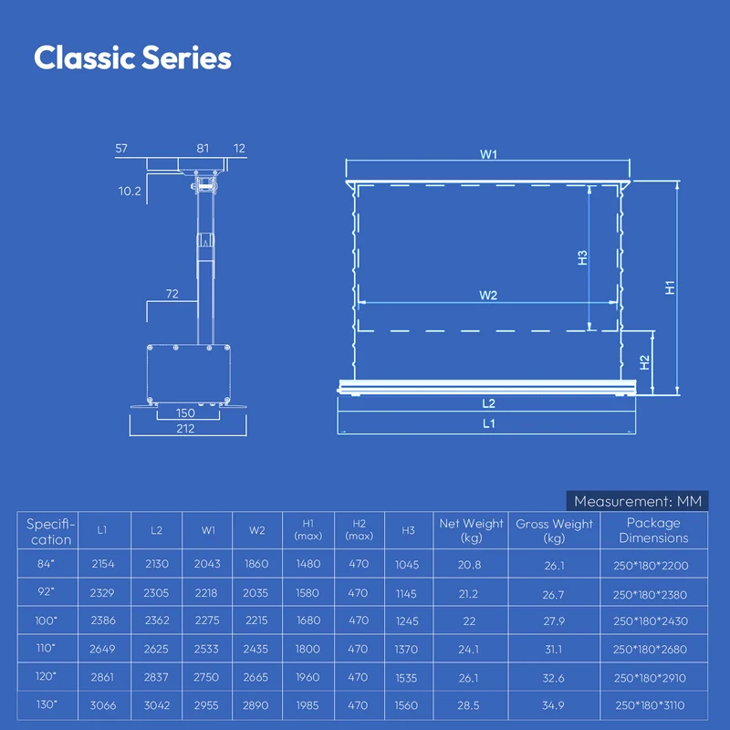 84''-120'' NothingProjector PET Crystal Classic 85% ALR Motorized Floor Rising Screen For UST Projector