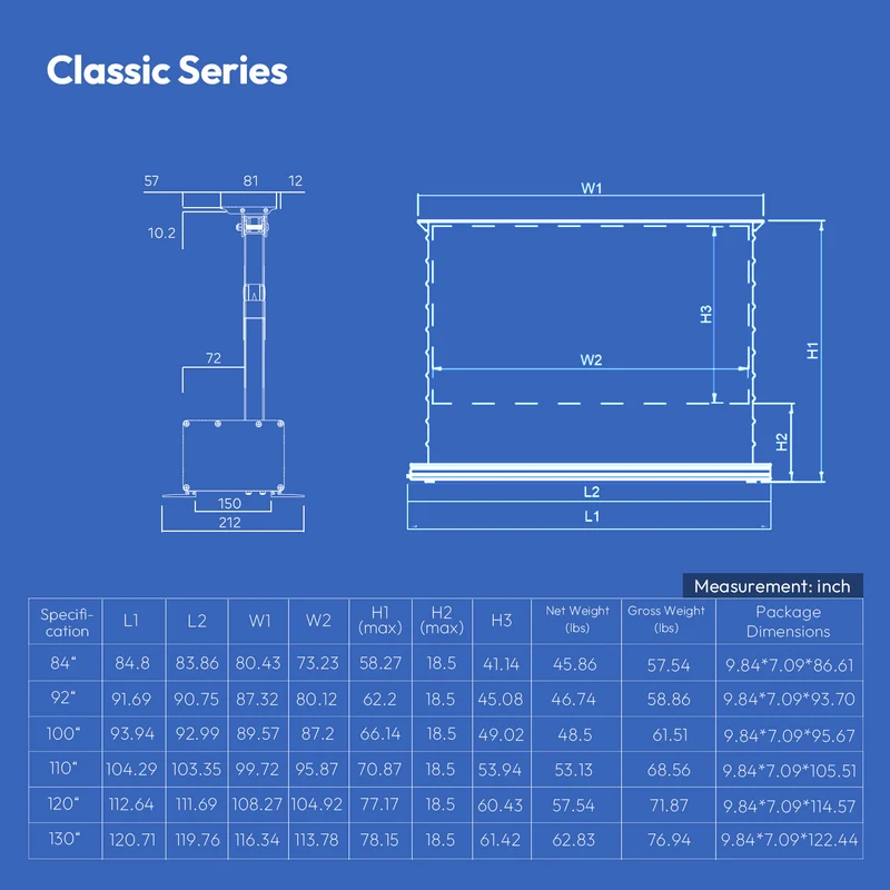 84''-120'' NothingProjector PET Crystal Classic 85% ALR Motorized Floor Rising Screen For UST Projector