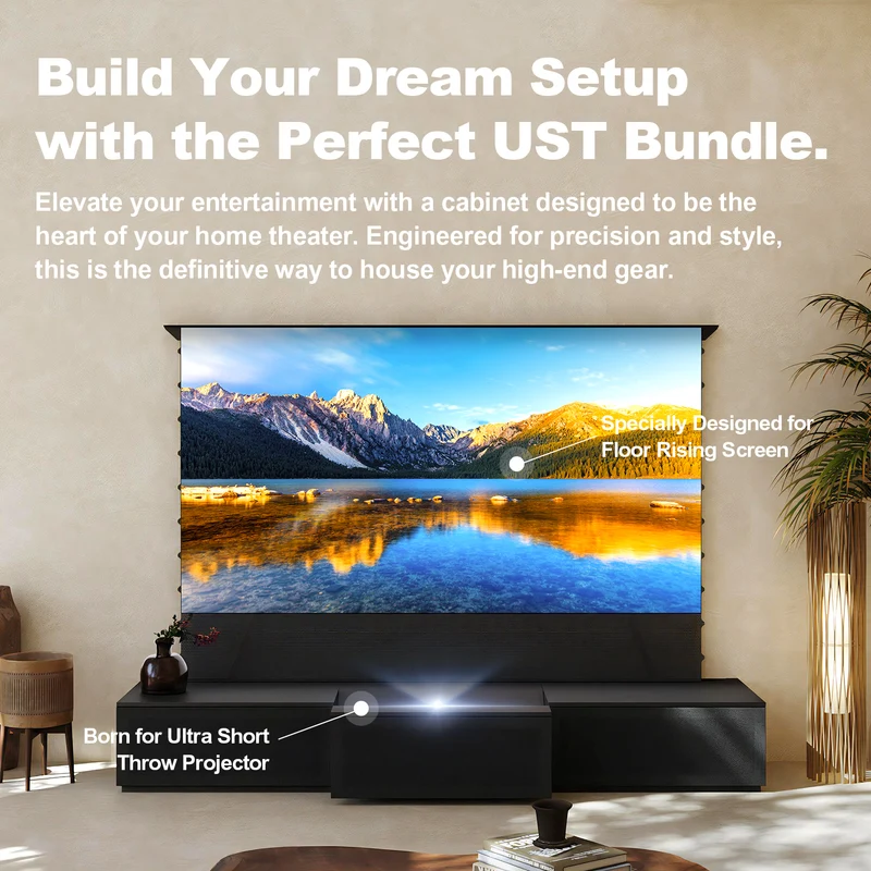 (Bundle) Formovie Theater Premium + Black Series Motorized ALR Screen + Flat Pack Laser TV Cabinet