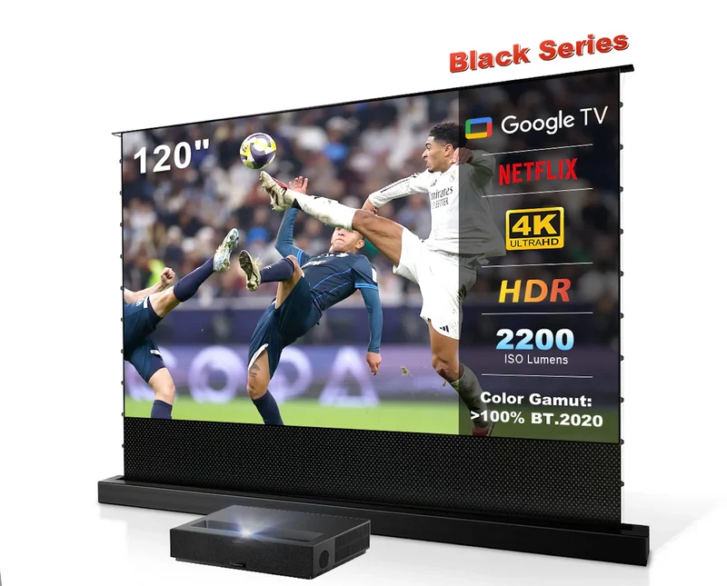 (Bundle) Formovie Theater Premium Triple Laser 4K TV Ultra Short Throw Projector + Black Series Motorized ALR Projector Screen