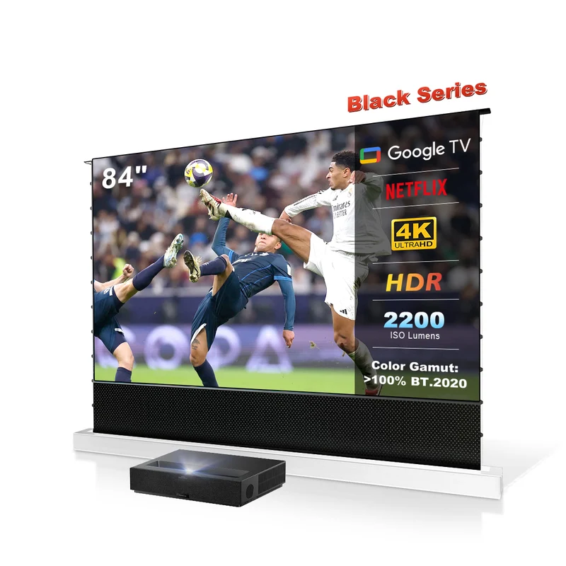 (Bundle) Formovie Theater Premium Triple Laser 4K TV Ultra Short Throw Projector + Black Series Motorized ALR Projector Screen