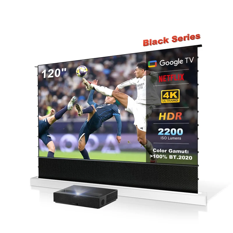 (Bundle) Formovie Theater Premium Triple Laser 4K TV Ultra Short Throw Projector + Black Series Motorized ALR Projector Screen