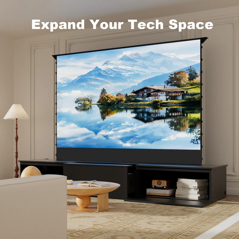 100"-120" Shore Black Motorized Laser TV Flat Pack Cabinet