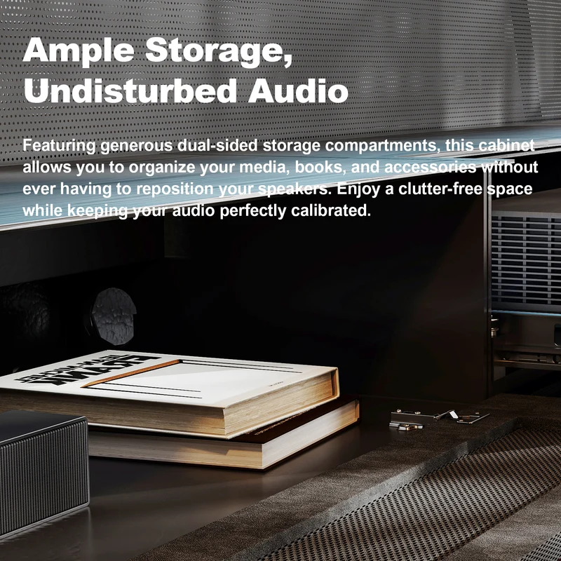Shore Wood Grain UST Projector Cabinet + Black Series Motorized Floor Rising Screen Bundle (Cabinet Pre-Assembled）