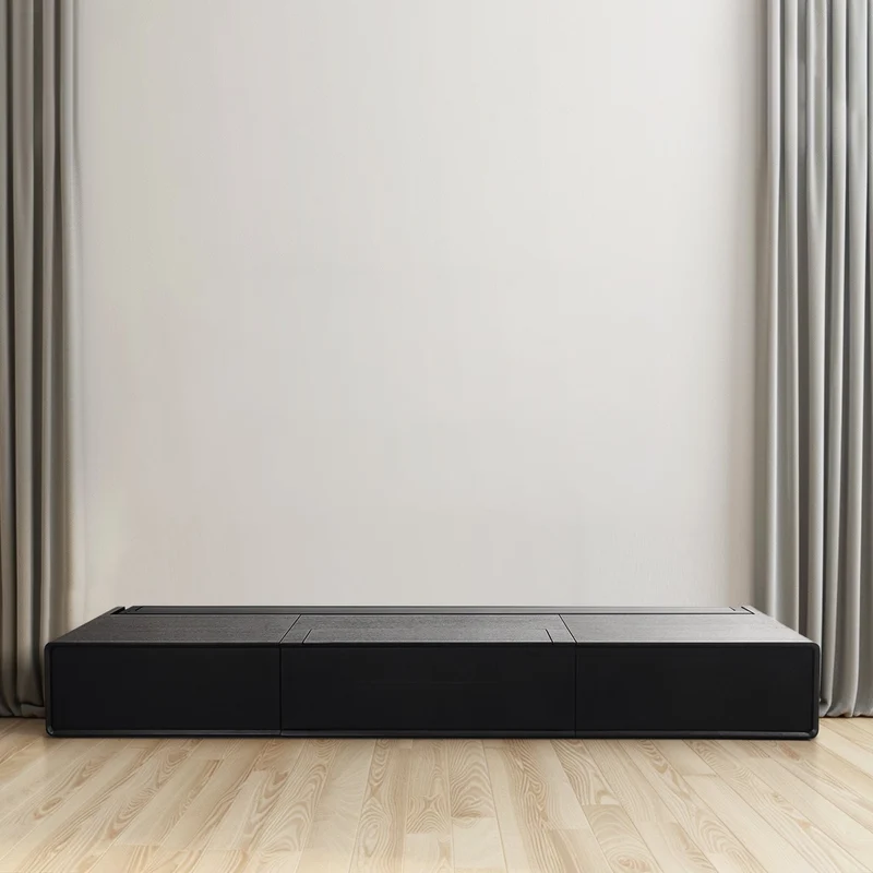 Shore Wood Grain UST Projector Cabinet + Black Series Motorized Floor Rising Screen Bundle (Cabinet Pre-Assembled）
