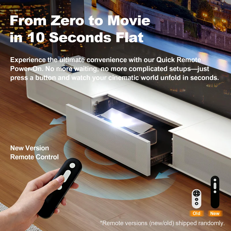 Shore UST Projector Matte Cabinet + Black Series Motorized Floor Rising Screen Bundle (Pre-Assembled)