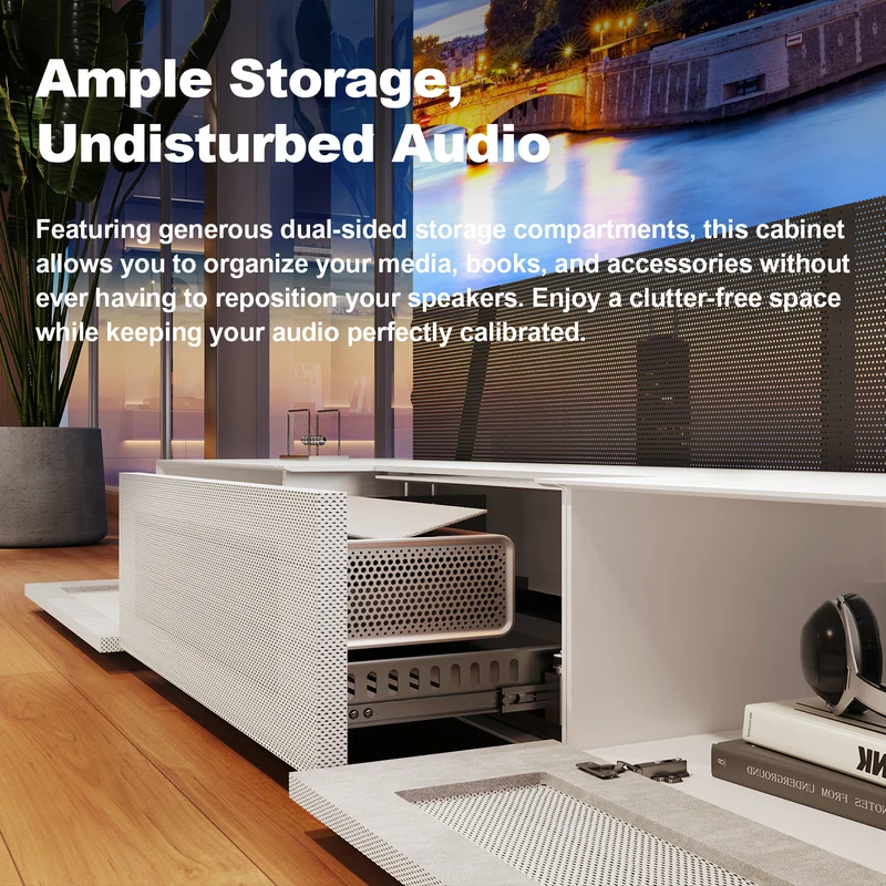 Shore UST Projector Matte Cabinet + Black Series Motorized Floor Rising Screen Bundle (Pre-Assembled)