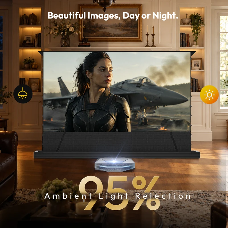 84''-130'' NothingProjector Black Series 95% ALR Motorized Floor Rising Screen For Ultra Short Throw Projector