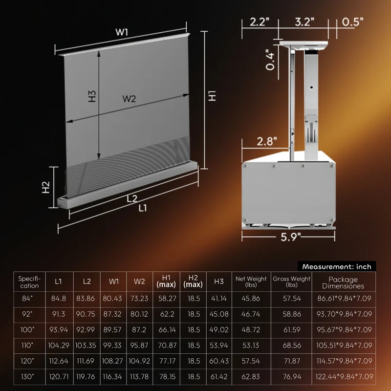 84''-130'' NothingProjector Black Series 95% ALR Motorized Floor Rising Screen For Ultra Short Throw Projector