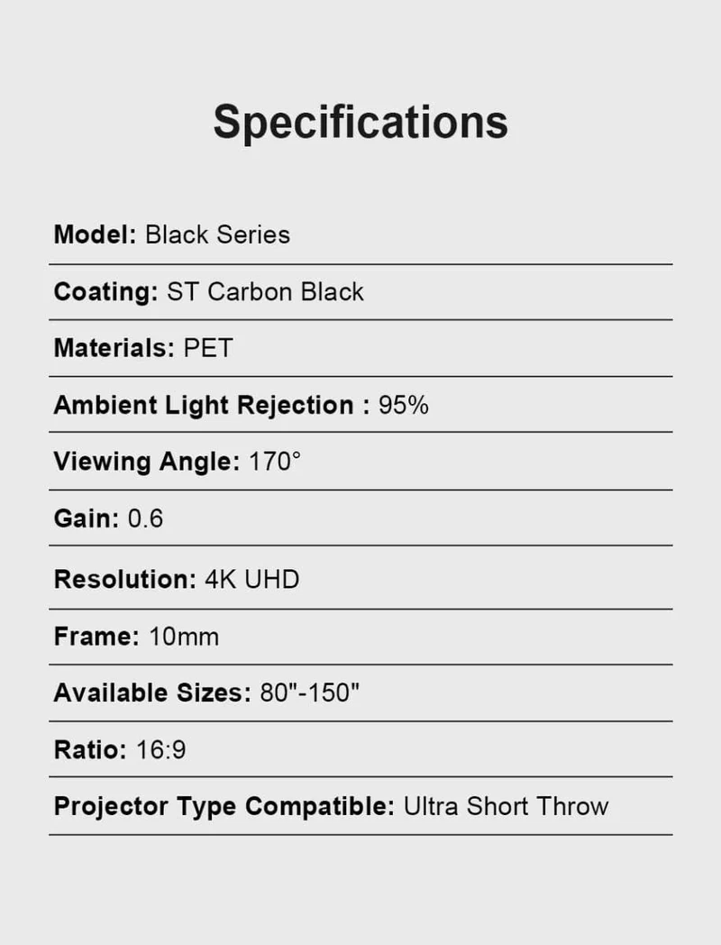 120 Inch NothingProjector Black Series 95% ALR Ultra Short Throw Projector Screen