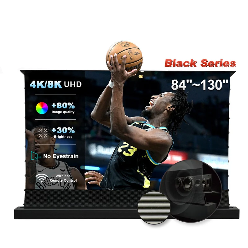 84''-130'' NothingProjector Black Series 95% ALR Motorized Floor Rising Screen For Ultra Short Throw Projector