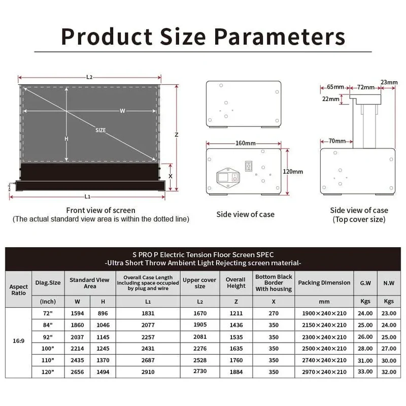 72"-120" VIVIDSTORM S PRO P Motorized 4K HD 3D Floor Rising UST ALR Projector Screen
