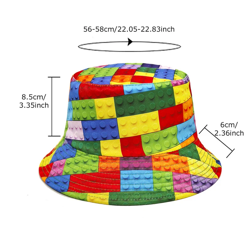 Building Block Pattern Printing Bucket Hat