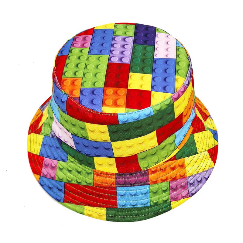 Building Block Pattern Printing Bucket Hat