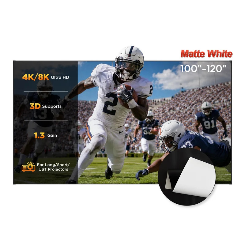 100''-120'' NothingProjector Matte White Fixed Frame Screen For Long/Short/UST Projector