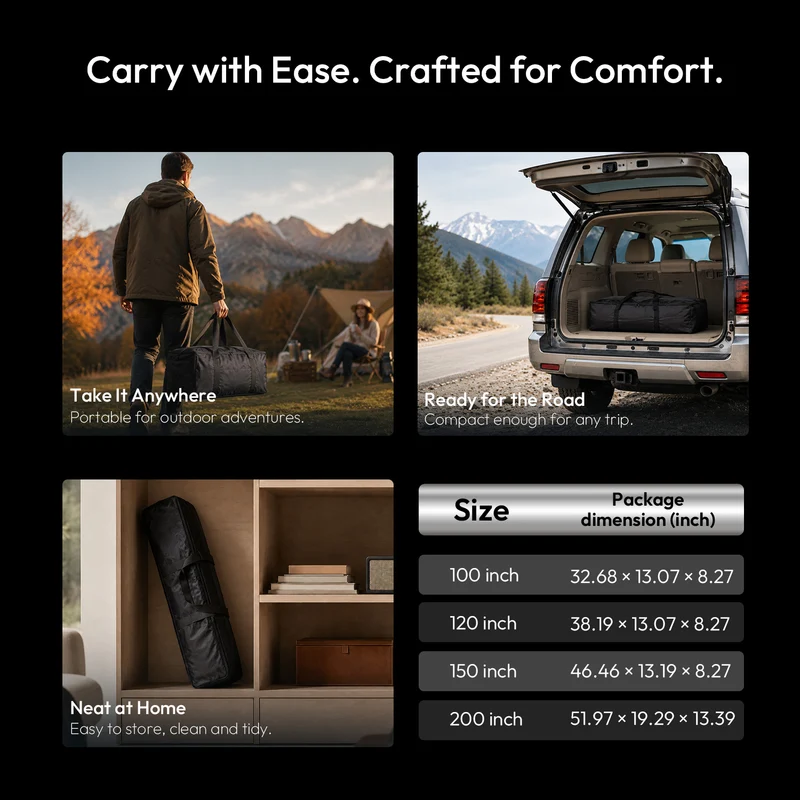 NothingProjector OpenAir Series Outdoor Camping Portable Folding Screen with Stand 1.3 Gain, 4K/8K UHD, 3-Layer PVC, Tool-Free Fast Setup