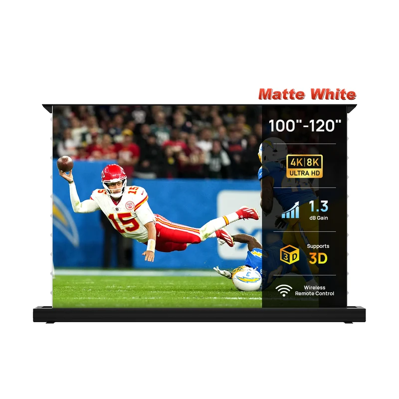 100''-120'' NothingProjector Matte White Motorized Floor Rising Screen For Long/Short/UST Projector