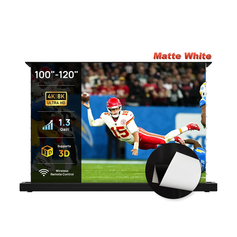 100''-120'' NothingProjector Matte White Motorized Floor Rising Screen For Long/Short/UST Projector