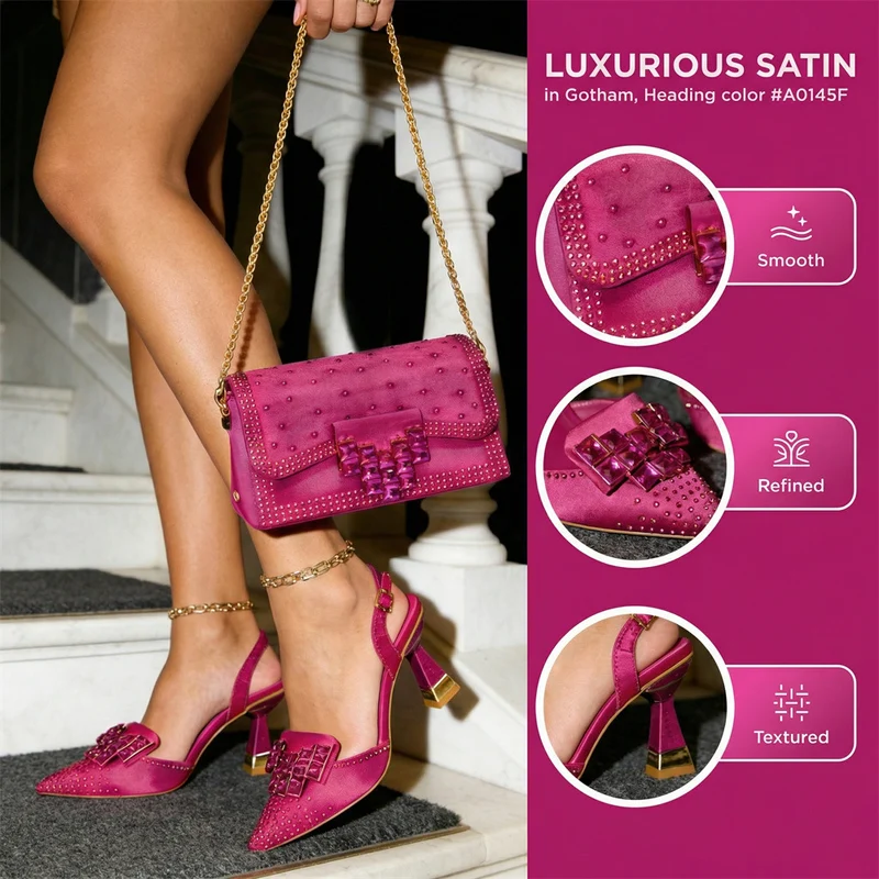 Womens Shoe And Bag Set With Exquisite Rhinestone Buckle