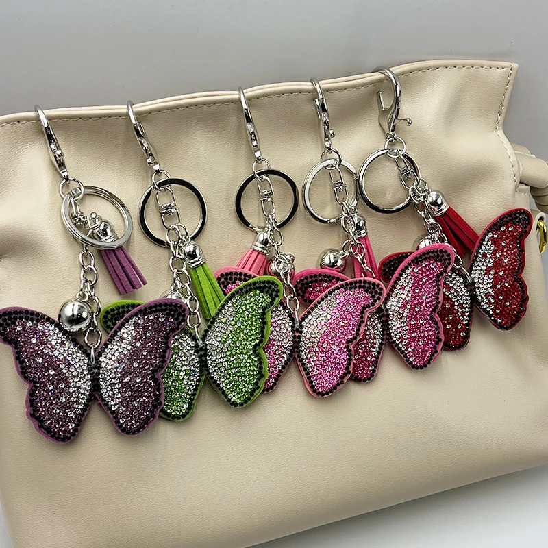 Diamond-Encrusted Butterfly Keychain Fashionable Tassel Bag Charm