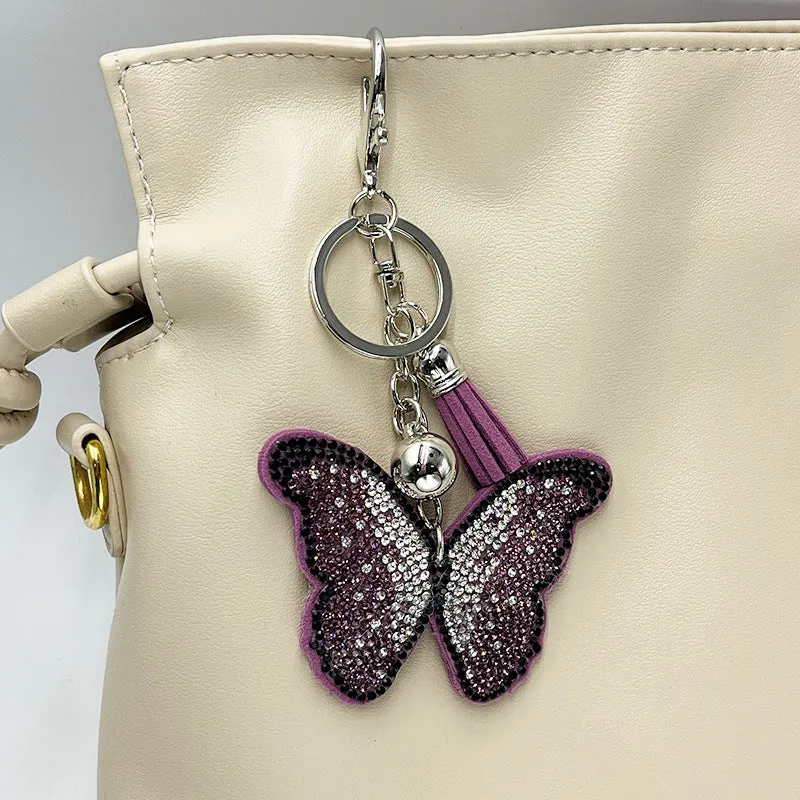 Diamond-Encrusted Butterfly Keychain Fashionable Tassel Bag Charm