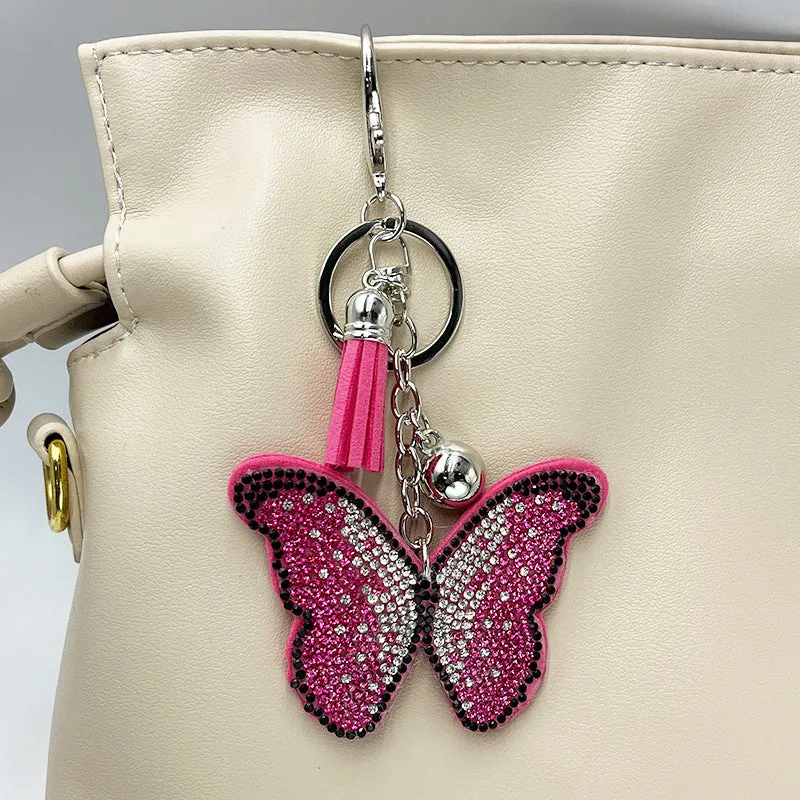 Diamond-Encrusted Butterfly Keychain Fashionable Tassel Bag Charm