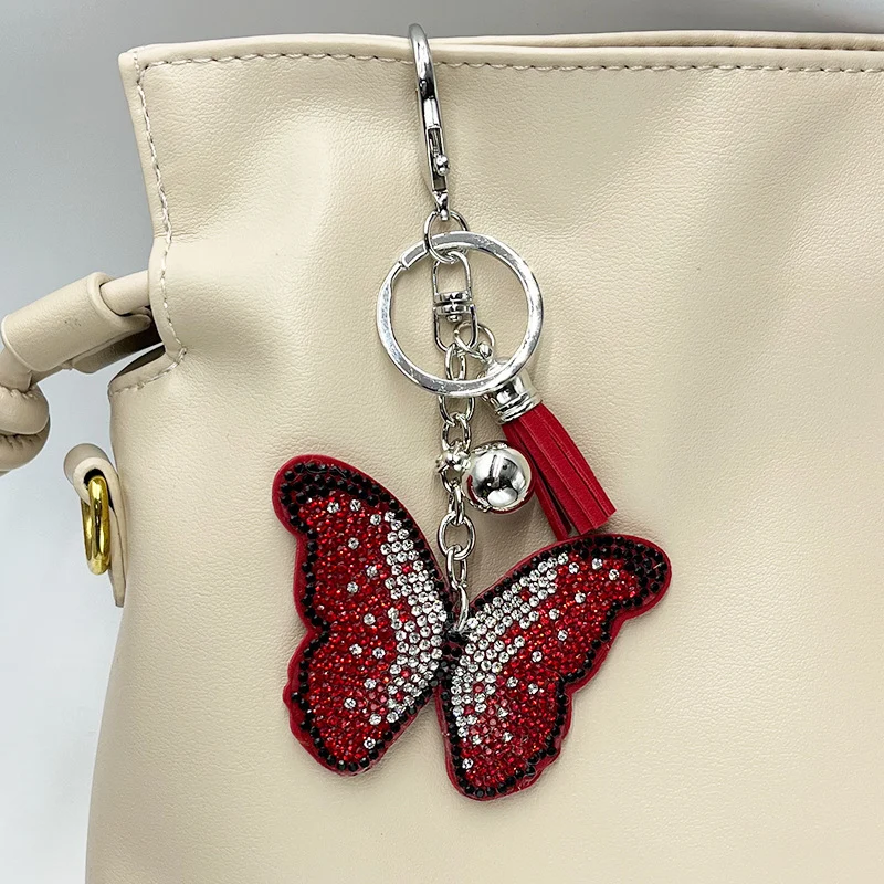 Diamond-Encrusted Butterfly Keychain Fashionable Tassel Bag Charm