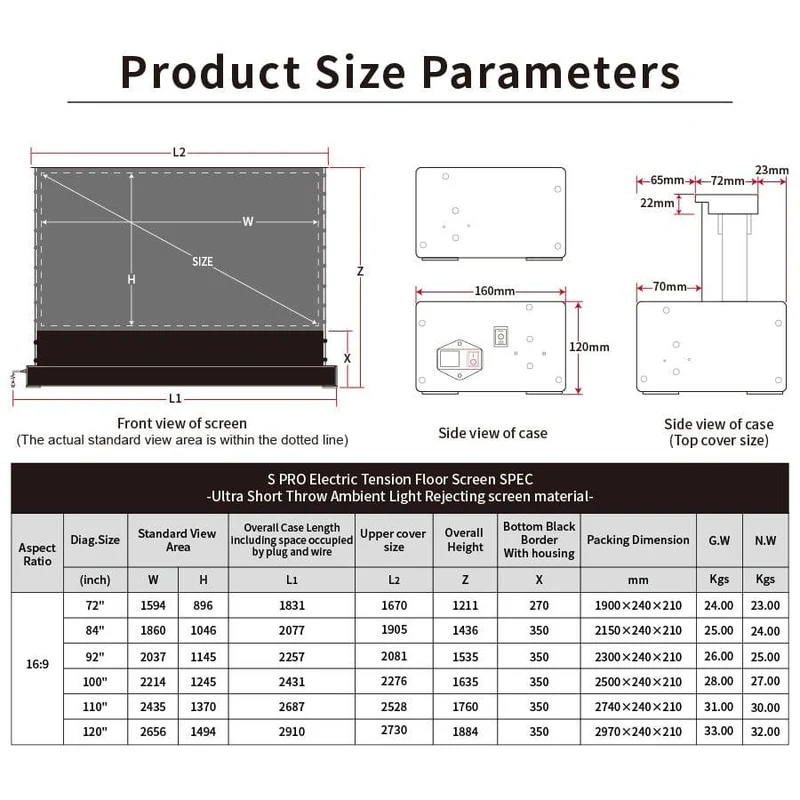 72"-120" VIVIDSTORM S PRO Motorized Tension Floor Rising UST ALR Projector Screen