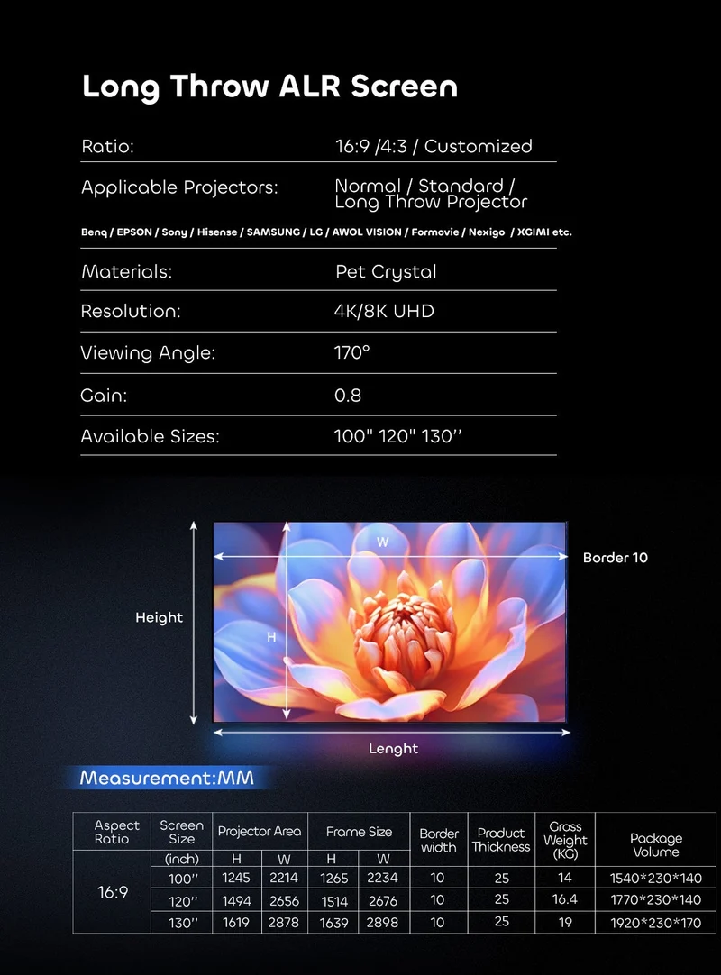 100"-130" NothingProjector Lenticular 4K ALR Projector Screen for Long/Standard Throw Projectors