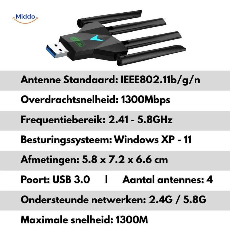 AeroLink™ Adaptateur WiFi | Double bande 5G, 1300 Mbps et portée à travers les murs