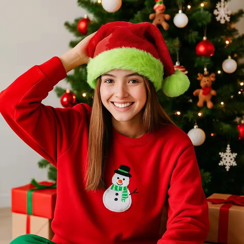 Plush Santa Hats Velvet Christmas Hat Thicken Plush Xmas Holiday Hat With Lined New Year Festive Party
