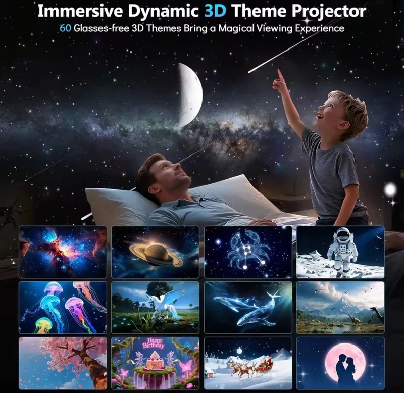 AURORA LIGHTING 3D Projector Mini HD 3D Galaxy Projector Night Light for Kids Adults Bedroom Room Decor Birthday Christmas Gifts