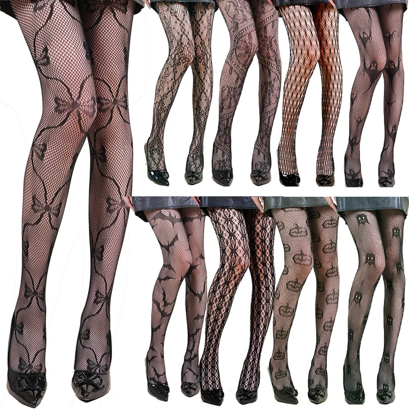 Halloween Spider Web Leopard Print Fishnet Stockings