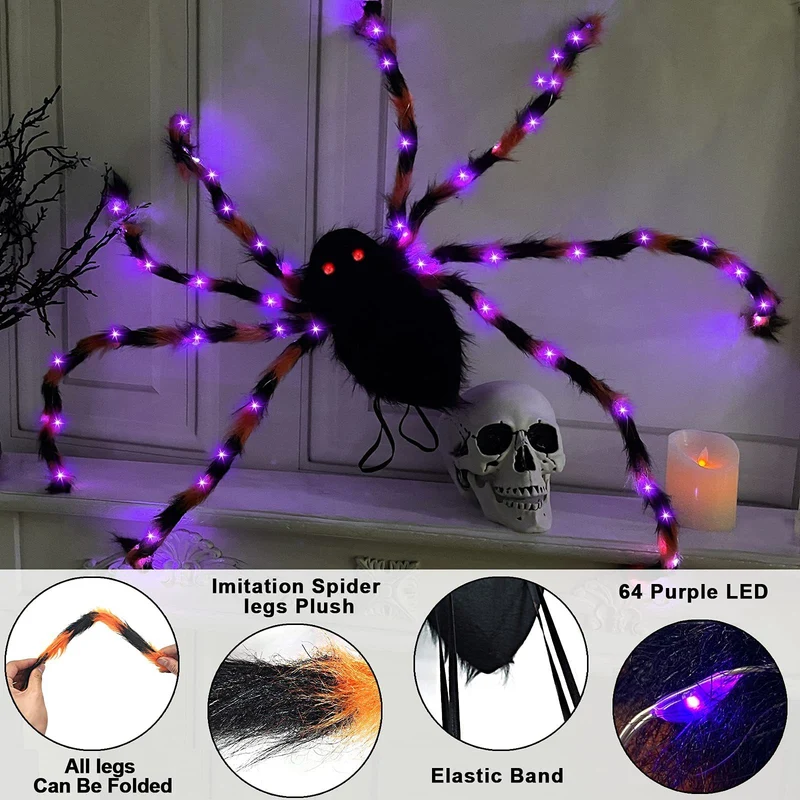 Halloween Spider Backpack Nine LED Modes Plush