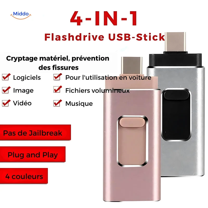 Flashdrive 4-en-1 : Ne laissez plus jamais votre téléphone être plein !